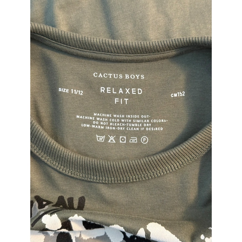 Cactus Boys Olive Green Everyday Smiling 24/7 Graphic Relaxed Fit T-Shirt 11/12 - Picture 4 of 8